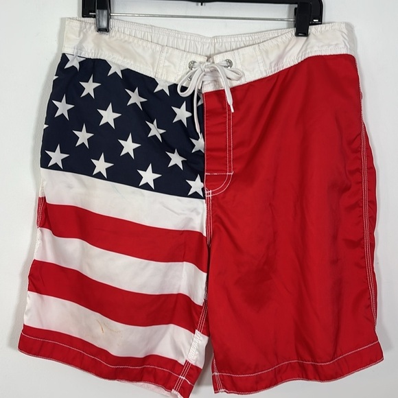 Old Navy Swim Trunks Suit Men Large Flag Print America USA Beach Summer Vacation - Picture 1 of 8